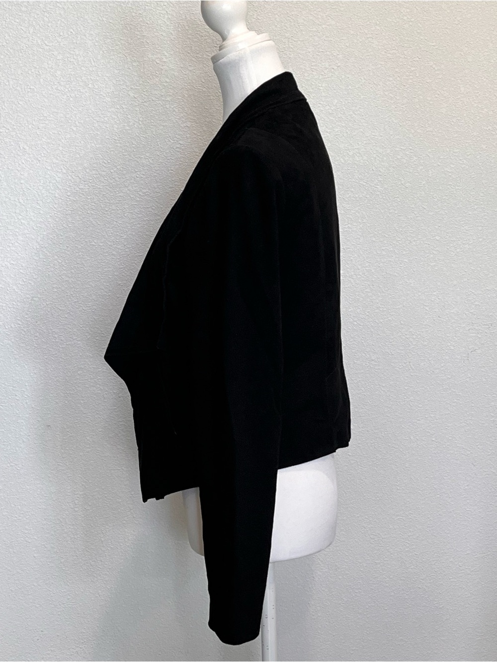 Cole Haan Black Genuine Suede Waterfall Open Front Drape Jacket Coat Small - Picture 5 of 16